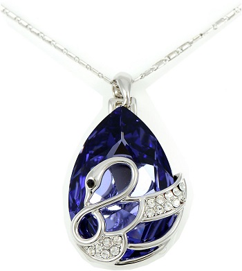 18K White Gold Plated Necklace Encrusted With Purple Swarovski Element