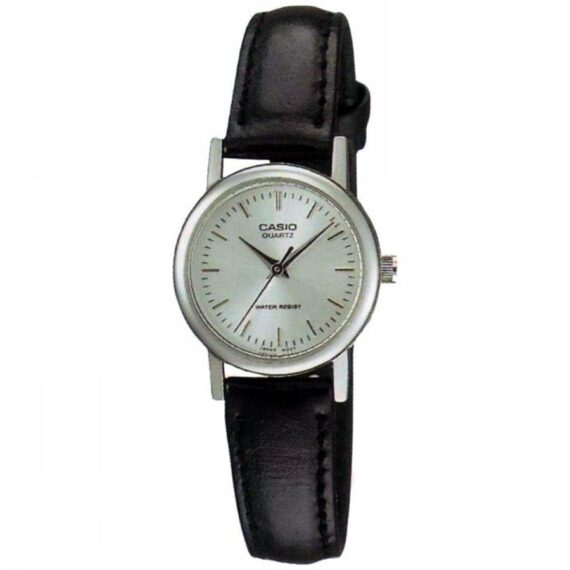 Casio Ladies Classic Black Dial Black Leather Band Watch Water Resista