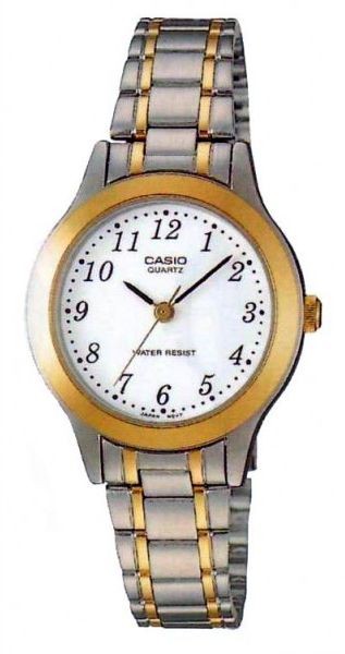 Casio Women's White Dial Stainless Steel Band Watch (LTP-1128G-7B)