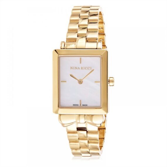 Nina Ricci Dress Gold Plated Case Dial Mother Of Pearl Glass Analog St With Free Gift