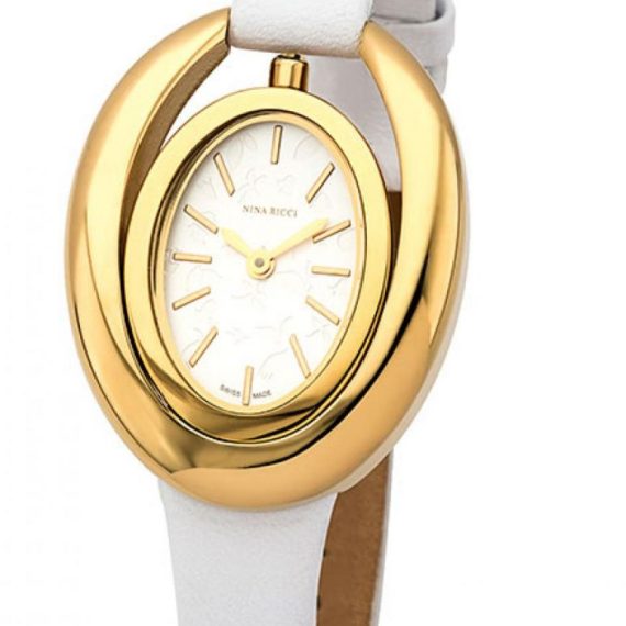 Nina Ricci Swiss White Dial Leather Band And Gold Plated Case Made For With Free Gift