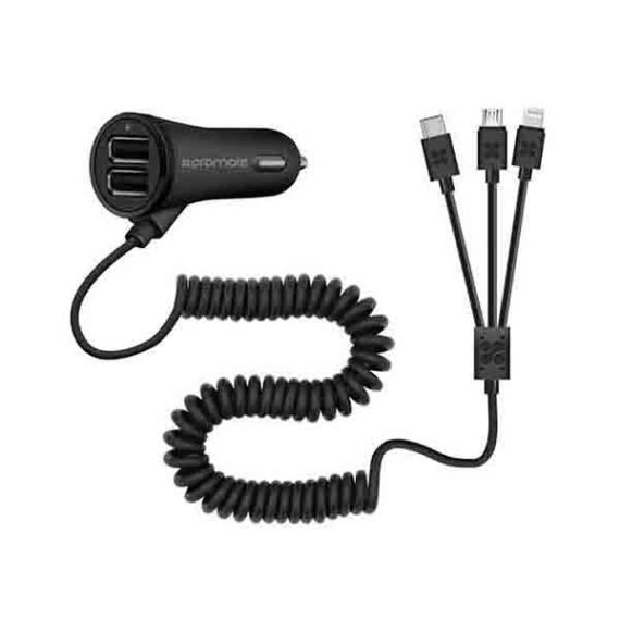 Promate Car Charger Ultra-Fast All in one with 3 Connectors USB-C Type