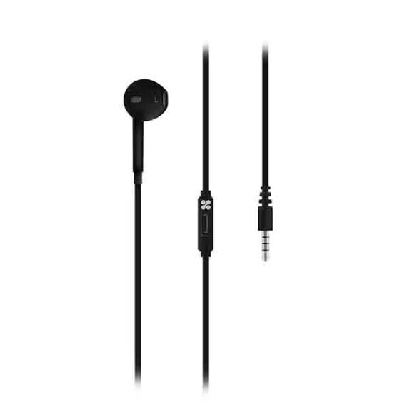 Promate Mono Headset Flat Wired Black Single Earphone Earbud Mic for i