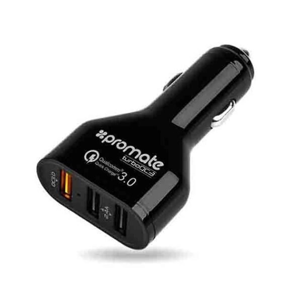 Promate Quick Charge 3.0 42W 3 Port USB Ultra-Fast Car Charger - Turbo