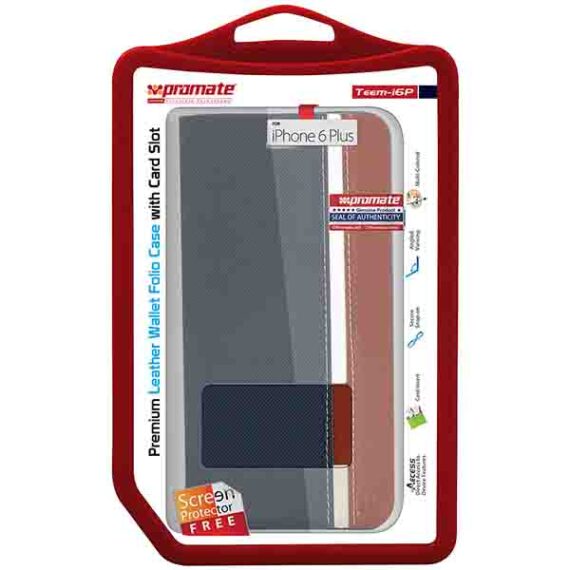 Promate Teem-i6P iPhone Case Premium Leather Wallet Folio Case for iPh