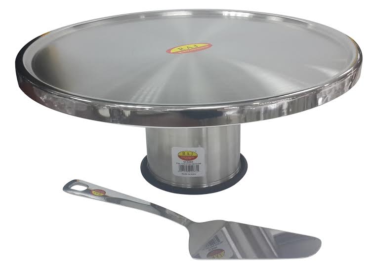 Raj Steel Cake Stand Revolving With Pastry Server