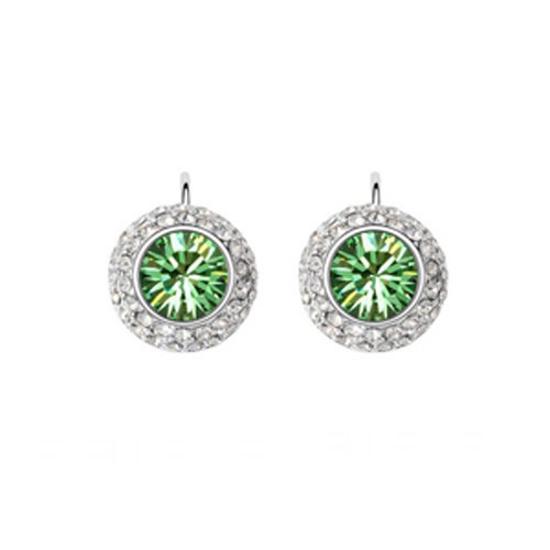 Swarovski Elements 18K White Gold Plated Earrings Encrusted with Green