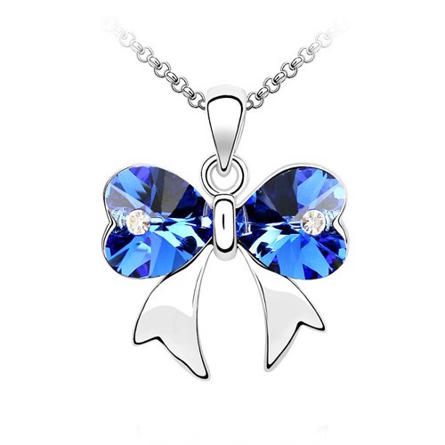 Swarovski Elements 18K White Gold Plated Necklace Encrusted with Blue