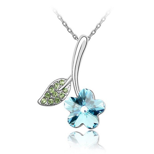 Swarovski Elements 18K White Gold Plated Necklace Encrusted with Blue