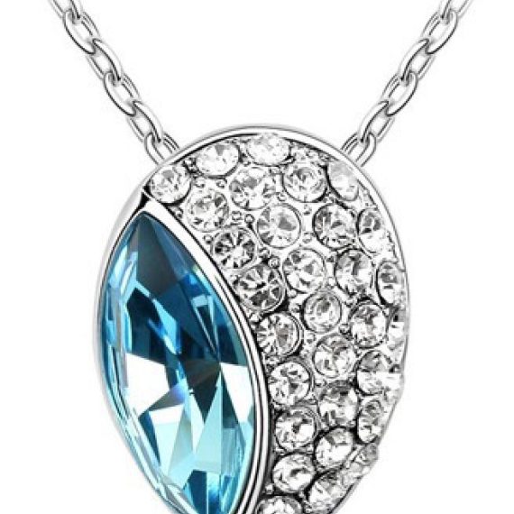 Swarovski Elements 18K White Gold Plated Necklace encrusted with Blue