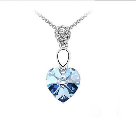 Swarovski Elements 18K White Gold Plated Necklace encrusted with Blue