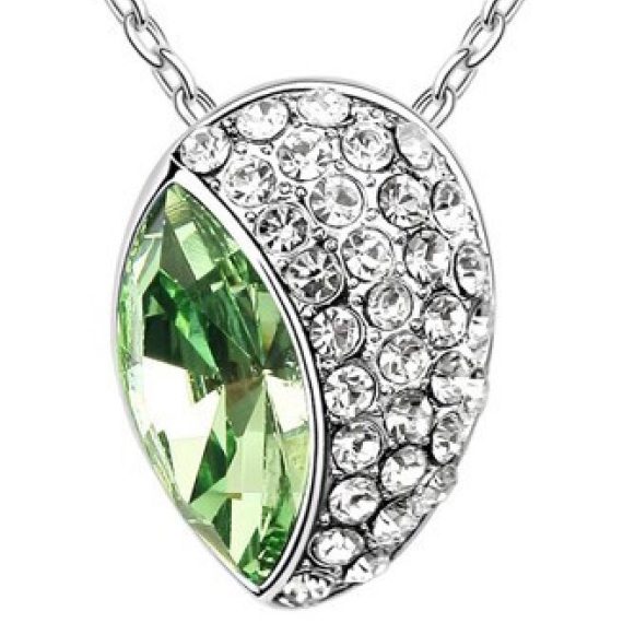 Swarovski Elements 18K White Gold Plated Necklace encrusted with Green