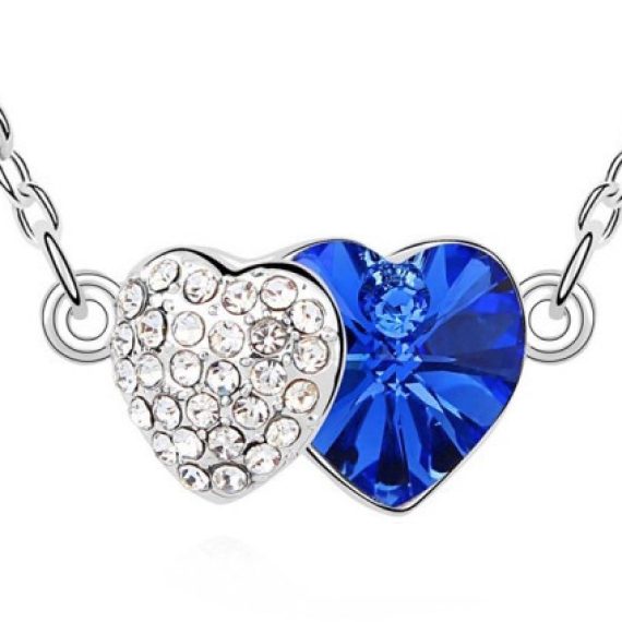 Swarovski Elements 18K White Gold Plated Necklace encrusted with Navy