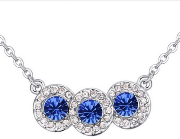 Swarovski Elements 18K White Gold Plated Necklace encrusted with Navy