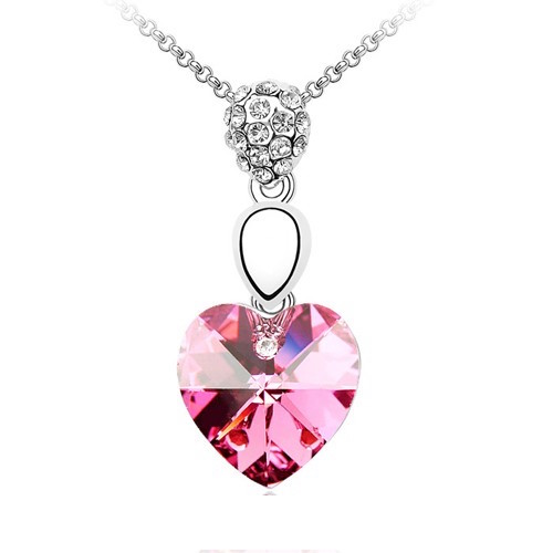 Swarovski Elements 18K White Gold Plated Necklace encrusted with Pink