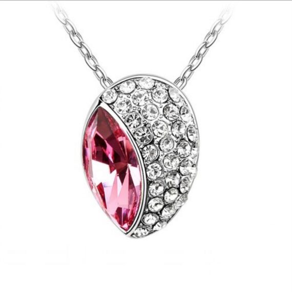 Swarovski Elements 18K White Gold Plated Necklace encrusted with Pink