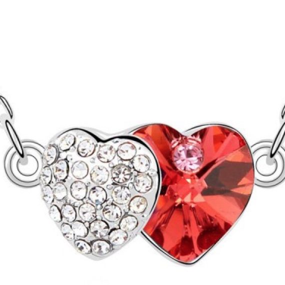 Swarovski Elements 18K White Gold Plated Necklace encrusted with Red S