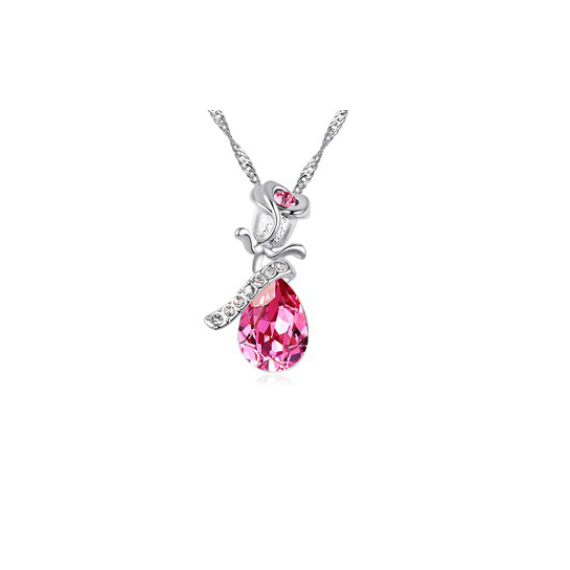 Swarovski Elements 18K White Gold Plated Rose Necklace Encrusted with