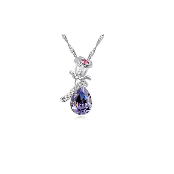Swarovski Elements 18K White Gold Plated Rose Necklace Encrusted with