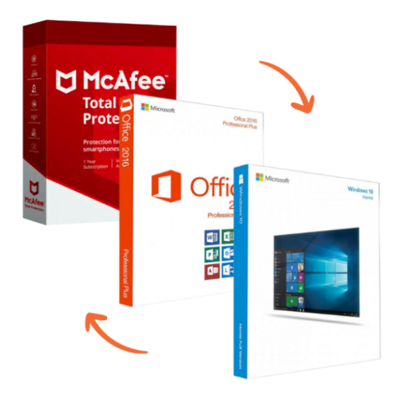 Office 2016 Professional + Windows 10 Home + McAfee Total Protection Bundle Software on Sale